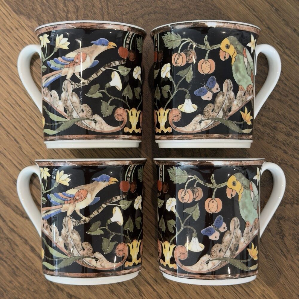 Villeroy & Boch Intarsia Mugs Set Of 4 Bone China Germany Birds Discontinued